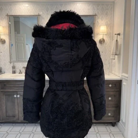 Black Desigual winter coat size S with hood.  EUC - Picture 2 of 6